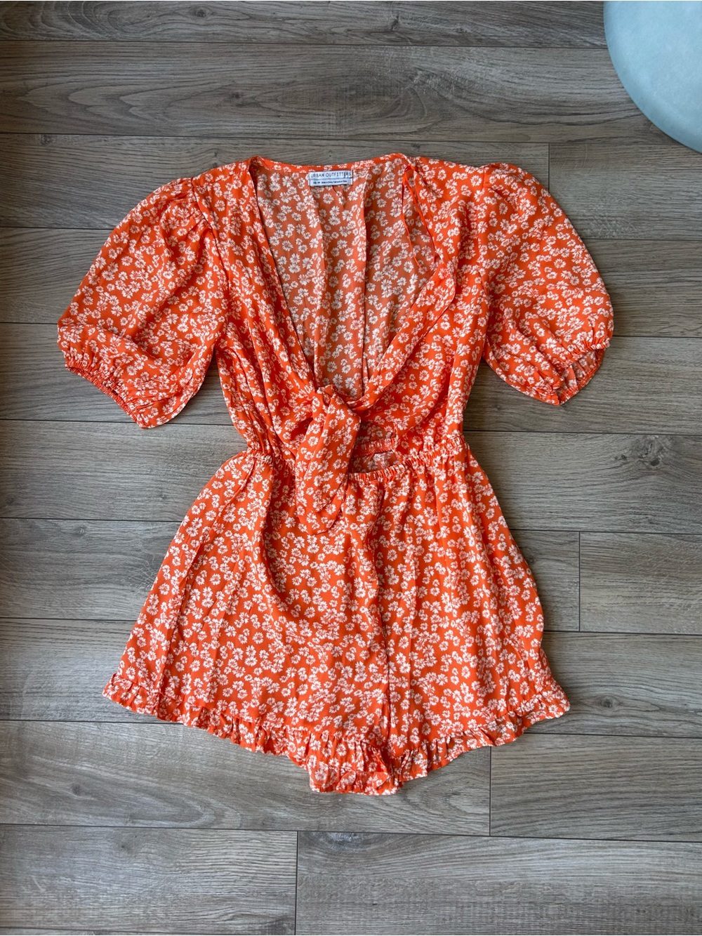 Urban Outfitters Orange Floral V-Neck Romper
